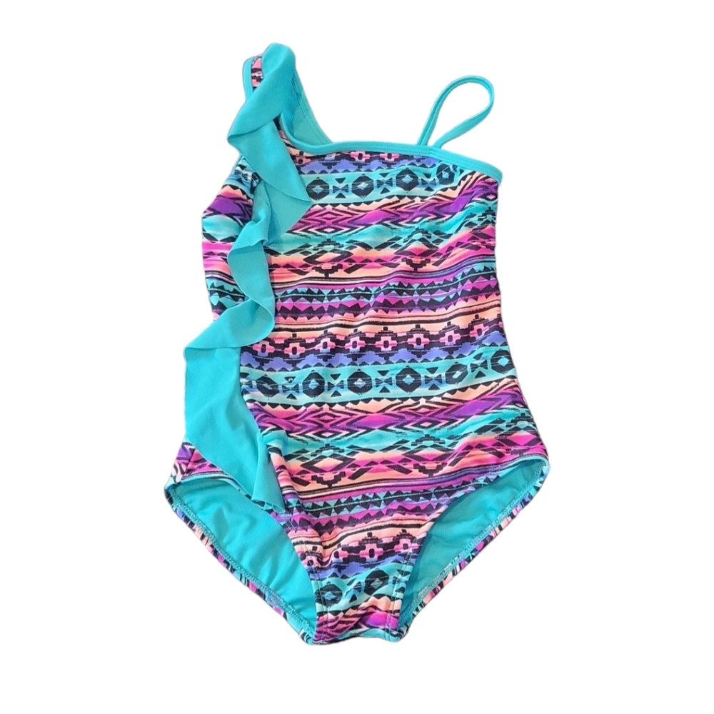 CIRCO Teal Aztec Tribal One-Piece Swimsuit Size‎ 7/8